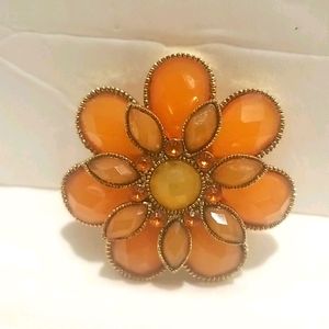 VINTAGE Orange and Gold Flower Brooch Pin